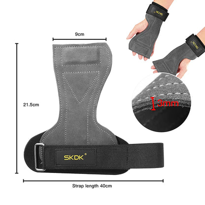 SKDK Gym Grips Cowhide Palm Guards Weightlifting Gymnastics Workout Gloves Fitness Training Equipment - black
