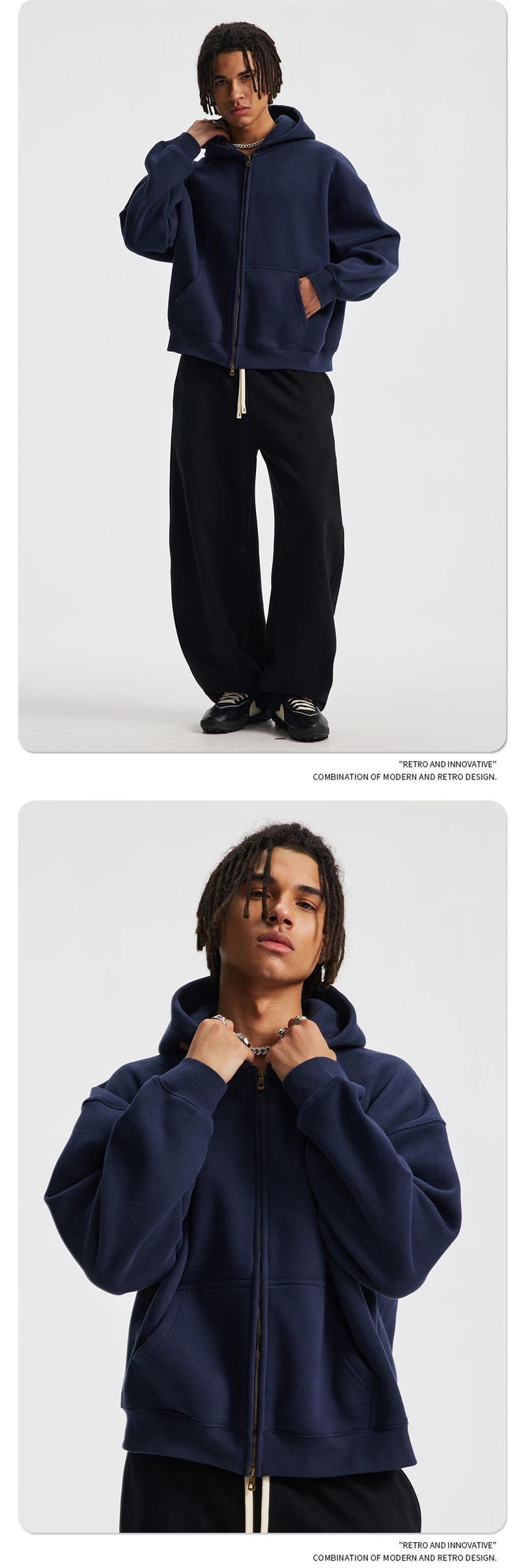 ZODF Trendy 2025 Winter Man Solid Fleece Boxy Hoodies Unisex 350gsm Double Head Zipper Hooded Sweatshirts Coat HY1122