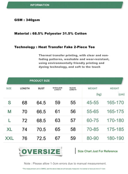 ZODF 2025 Autumn 340gsm Fake 2-Piece T-Shirt For Man Unisex Oversized Heat Transfer Printing Long Sleeve T Shirts Tee HY1151