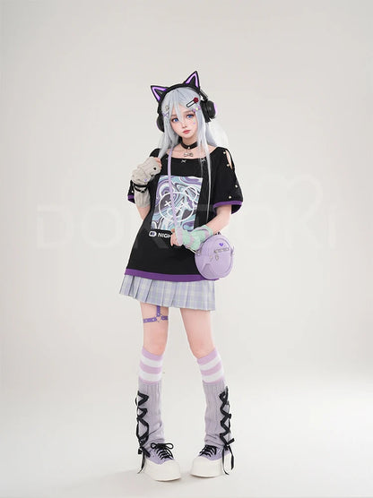 Yoisakii Kanadee Cosplay Costume Game DokiDoki-R Cosplay Women Cute Dress Cosplay Kanadee Bag Earphones Halloween Wig