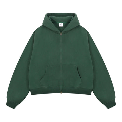 ZODF Trendy 2025 Winter Man Solid Fleece Boxy Hoodies Unisex 350gsm Double Head Zipper Hooded Sweatshirts Coat HY1122