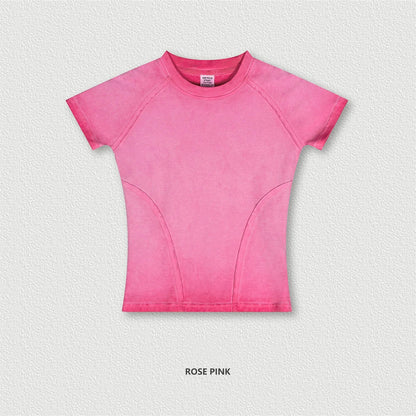 ZODF 2024 Summer Hotweet Washed T Shirt For Women Girls Gradient Raglan Sleeve Comfortable Short Tees Brand Tees HY0826