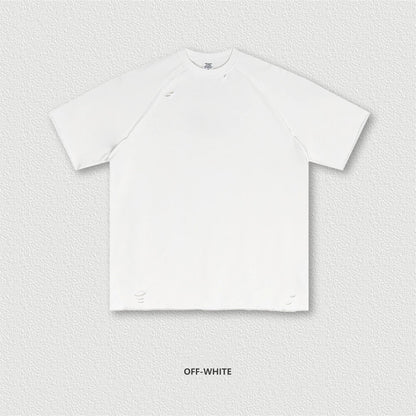 ZODF 2025 Men Summer Heavy Weight Washed 330gsm Cotton T-shirt Unisex High Street Distressed Holes Oversized T Shirts Tee HY0984