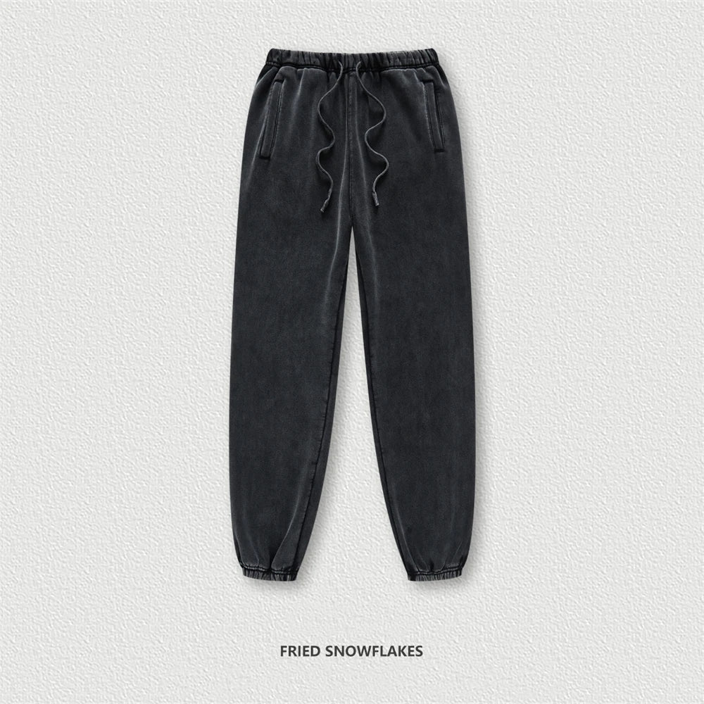 ZODF 2025 Autumn Winter Men’s Washed Fleece Sweatpants 355gsm Loose Retro Joggers Streetwear HY0653 - black / S / China
