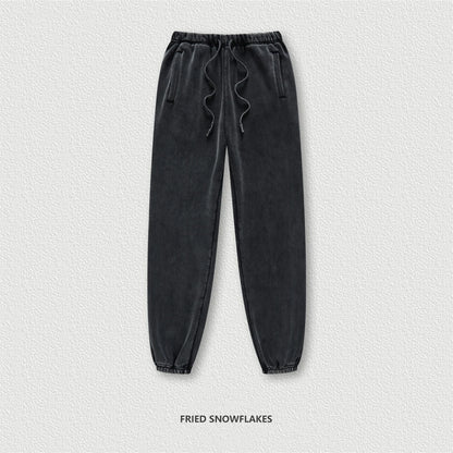 ZODF 2025 Autumn Winter Men’s Washed Fleece Sweatpants 355gsm Loose Retro Joggers Streetwear HY0653 - black / S / China