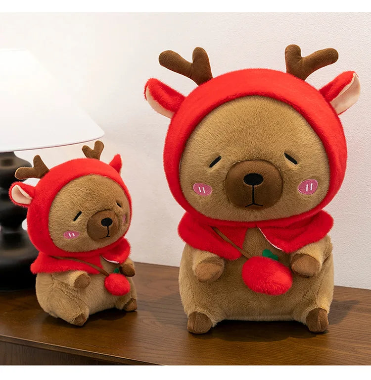 Plush Reindeer Capybara Transforming Stuffed Animal Cute Deer Cavy Doll for Kids Birthday Xmas Gift Soft Toy Bear