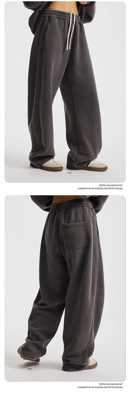 ZODF New 2025 Winter Batik Washed Man Fleece Pants Unisex High Street Distressed Thick Warm Straight Trousers Sweatpants HY1166