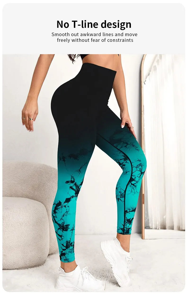 The Codex Women’s Seamless High Waist Push-Up Yoga & Running Leggings Scrunch Tie-Dye Gym Workout Pants - black / S