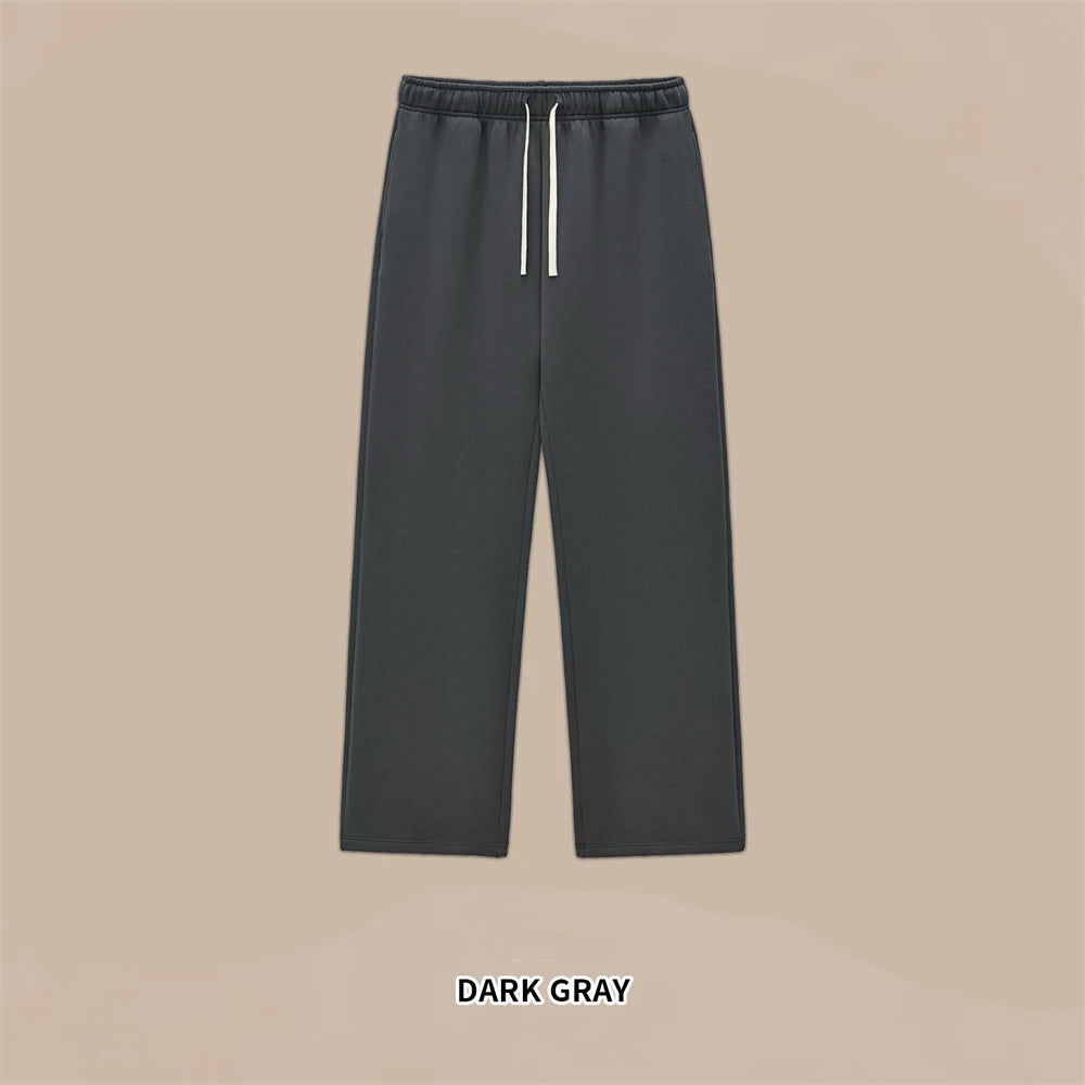ZODF Casual 350gsm Fleece Unisex Loose Fit Wide Leg Straight Pants Warm Sport Trousers Winter HY0037 - Dark Grey / XL