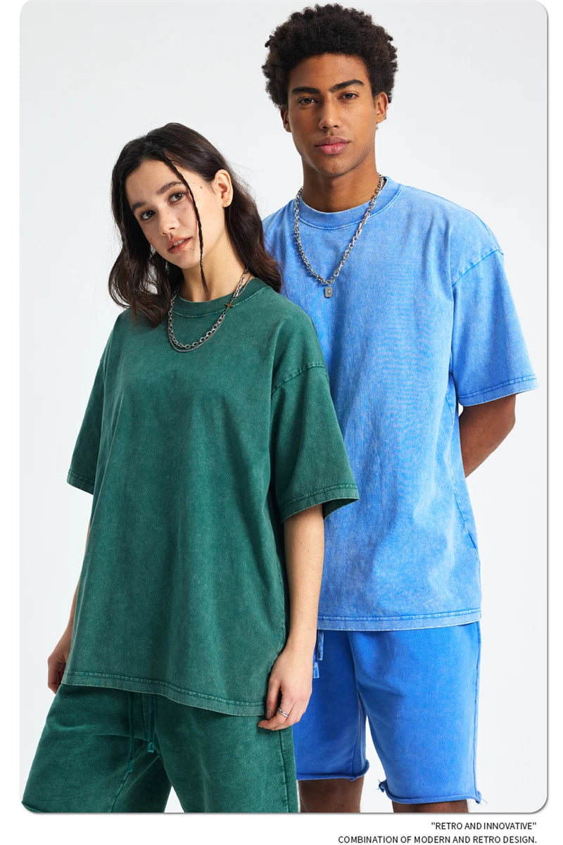 ZODF 2025 High Street Summer Washed Cotton Unisex Loose Retro Solid T-Shirt HY0113