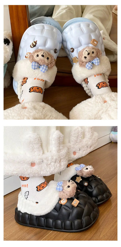Disney Shelliemay Detachable Cotton Shoes Eva Thick Bottom With Velvet For Outer Wear, Warm And Waterproof Adult Cotton Dragging