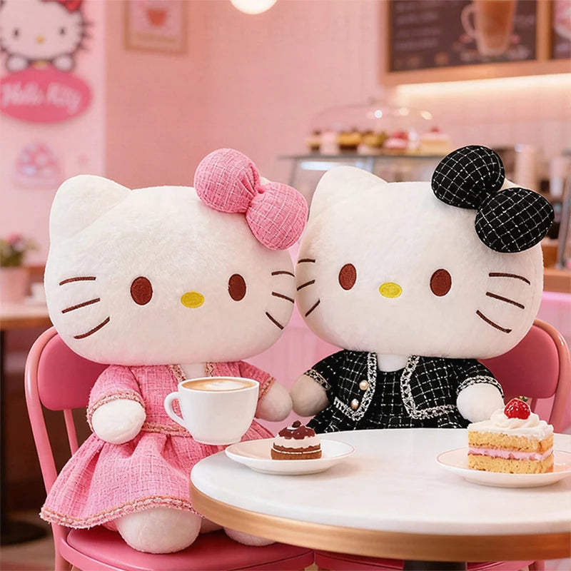 Sanrio Plush Cat Stuffed Animal Doll Large Checkered Skirt Kawaii Pillow Toy for Kids Birthday Christmas Gift for Girls Bedtime