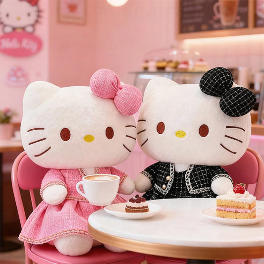 Sanrio Plush Cat Stuffed Animal Doll Large Checkered Skirt Kawaii Pillow Toy for Kids Birthday Christmas Gift for Girls Bedtime