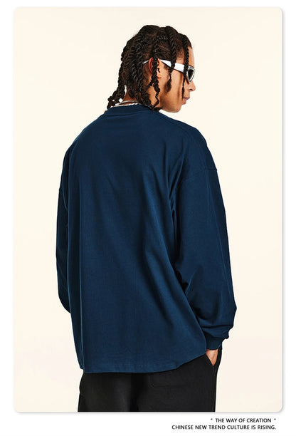 ZODF New 2024 Autumn 225gsm Loose Solid T-Shirt For Men Retro Unisex Antibacterial Full Sleeve T Shirts Brand Tops HY0871