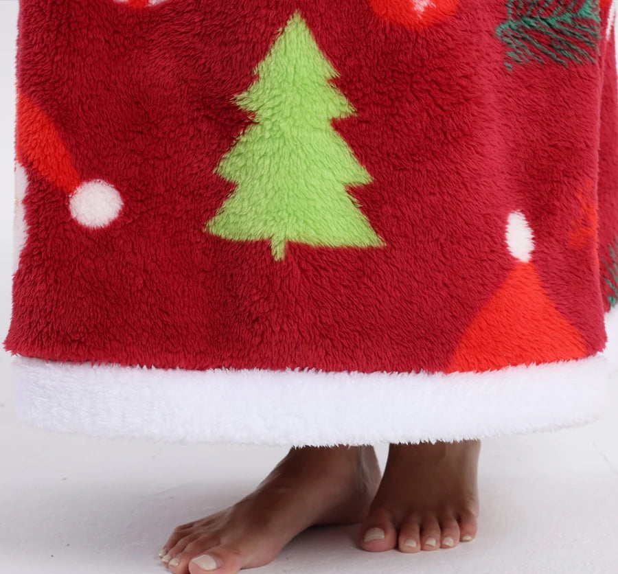 Short/Long Wearable Blankets Christmas Hoodies Winter Flannel Hooded Blanket with Full Sleeves Men Women Warm Adult TV Blanket