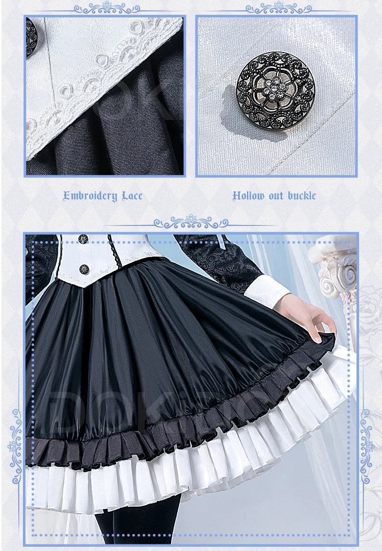 IN STOCK Asukaa Reii Cosplay Costume Anime DokiDoki-R Wome Black White Gothic Dress Asukaa Cosplay Halloween Costume