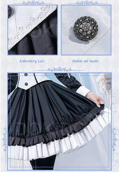 IN STOCK Asukaa Reii Cosplay Costume Anime DokiDoki-R Wome Black White Gothic Dress Asukaa Cosplay Halloween Costume