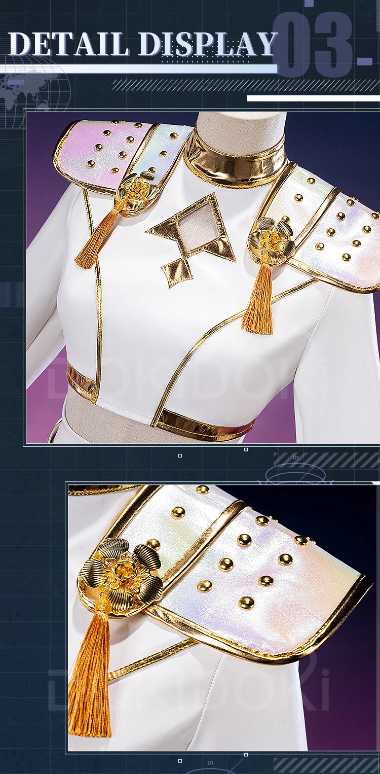 【Last Batch】IN STOCK Rumii Zoeyi Miraa Cosplay Costume【XS-3XL】DokiDoki-N Women White Suit Golden Rumii Cosplay Plus Size