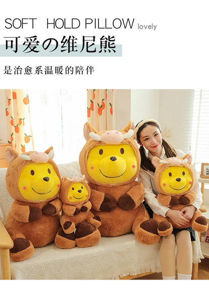 Disney 35-65cm Large-sized Winnie The Pooh Plush Toy with A Removable Hat A Cuddly Doll for Sleeping and Hugging Festival Gifts