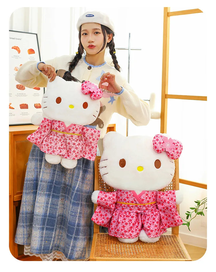 Sanrio Kawaii Hokkaido Japanese Kimono Hello Kitty Plush Toy Cute Sakura Kitten Stuffed Animal Kids Birthday Gift for Children