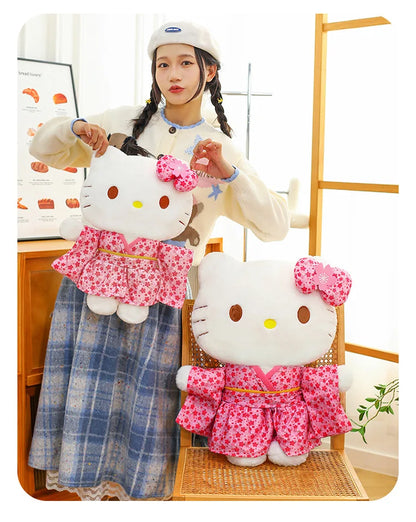 Sanrio Kawaii Hokkaido Japanese Kimono Hello Kitty Plush Toy Cute Sakura Kitten Stuffed Animal Kids Birthday Gift for Children