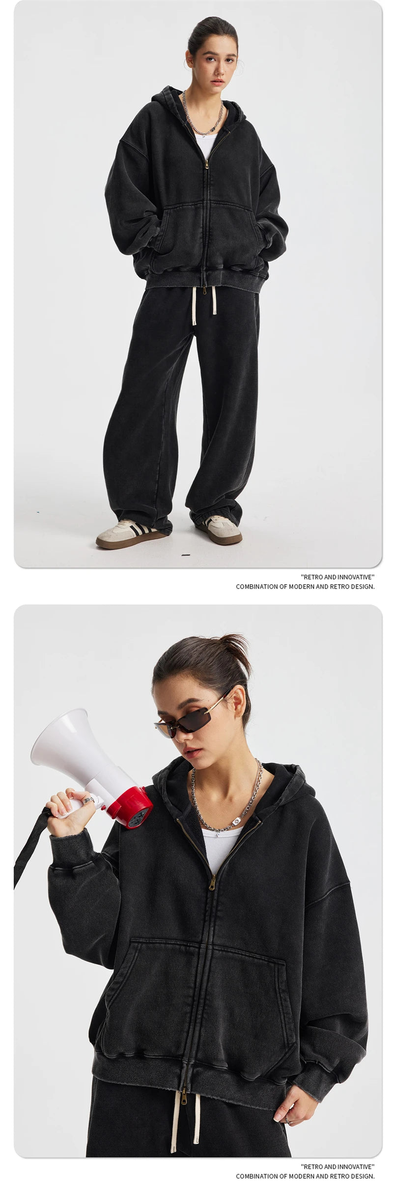 ZODF New 2025 Winter Man's Fleece Zipper Hoodies Unisex Retro 370gsm Loose Boxy Batik Washed Hooded Coats Sweatshirts HY1164