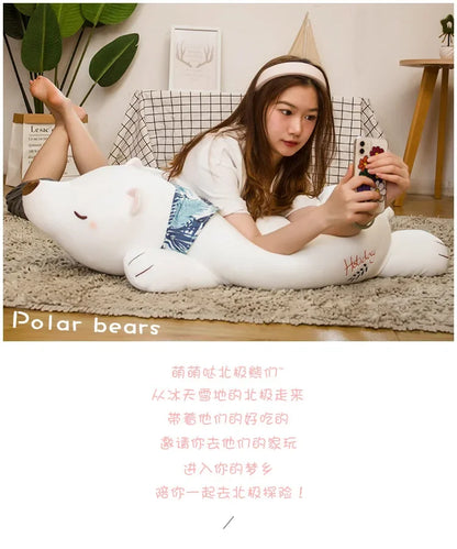Cute Cartoon Polar Bear Plush Toy Large Animals Stuffed Plushies Dolls Soft Sleeping Pillow Bedroom Decoration Children Gifts