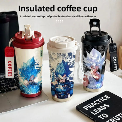 520ml Dragon Ball Thermos Cup Vegeta Water Bottle Son Goku Coffee Mug Large Capacity Drinking Bottle Kids Student Water Cup Gift