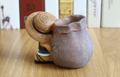 Anime One Piece Luffy Resin Office Pen Holders Collectible Monkey D Luffy 10cm Desk Pencil Pot Holder Action Figure Office Use