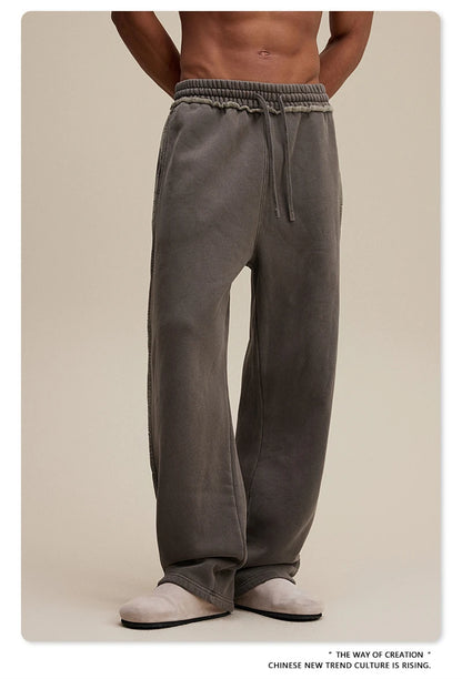 ZODF 2025 Winter Unisex Washed Fleece Straight Pants 400gsm Knitted Warm Loose Trousers HY1093