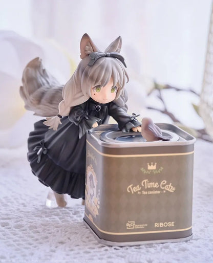12cm Tea Party Cat Anime Figure Q Version Kawaii Tea Time Cats Tea Pot Cat Action Figure Collection Model Japanese Dolls Hobbies