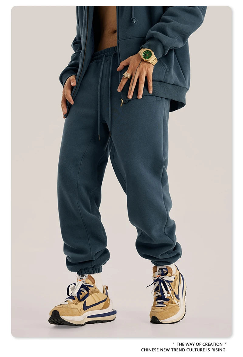 ZODF Unisex 345gsm Fleece Sweatpants Loose Fit Retro Hip Hop Winter Joggers HY0005