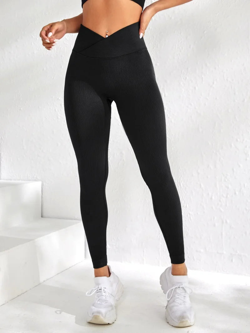 Women Sports Leggings V-Waist High Waist Seamless Peach Buttocks Fitness Pants with Raised Hips Tight Yoga