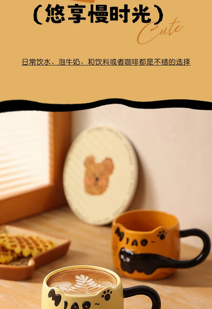 Cat Stacking Mug Creative Cute Cartoon Cat Ceramic Coffee Cup Fun Cat Tail Integrated Handle Cup Couple Water Cup Birthday Gift