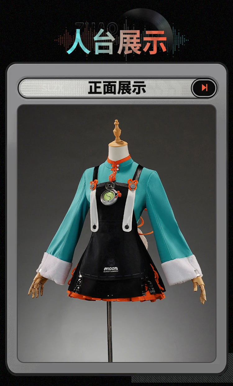 Zenless Zone Zero Zhao Cosplay Costume Wig Dress Uniform Tail Earrings Headwear Rabbit Ear Halloween Party for Women Girls Props