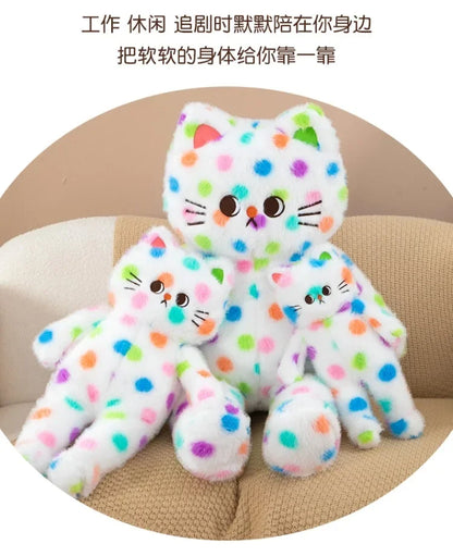 45-80cm Kawaii Wave Point Cat Plush Toy Doll Pillow Cushion Cartoon White Red Large Size Sleeping Plush Doll Gift for Girlfriend