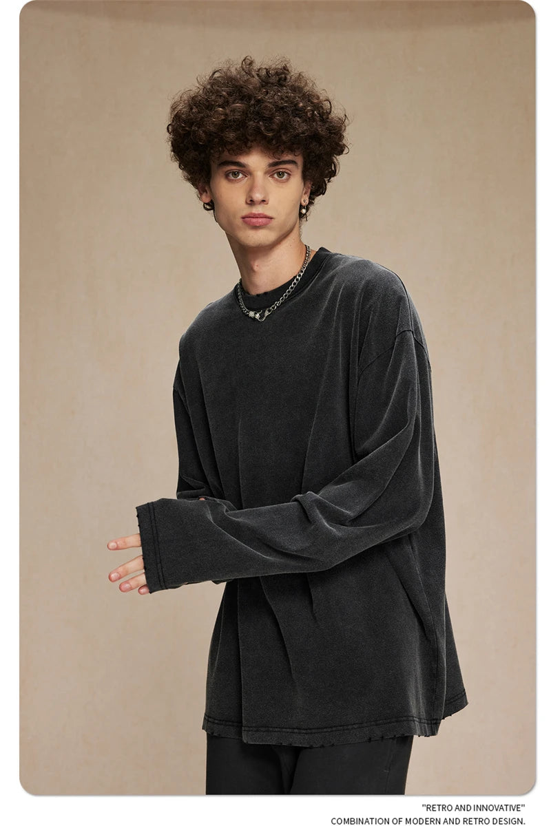 ZODF New 2024 Autumn Washed 100% Cotton T-Shirt For Men Unisex Loose Distressed 275gsm O Neck T Shirts Brand Tops HY0924