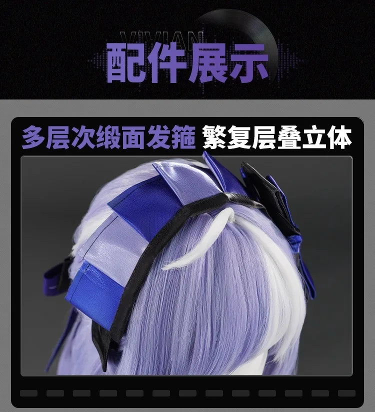 Zenless Zone Zero Vivian Cosplay Costume Wig Dress Uniform Headwear Earrings Mockingbird Halloween Party for Women Girl Carnival