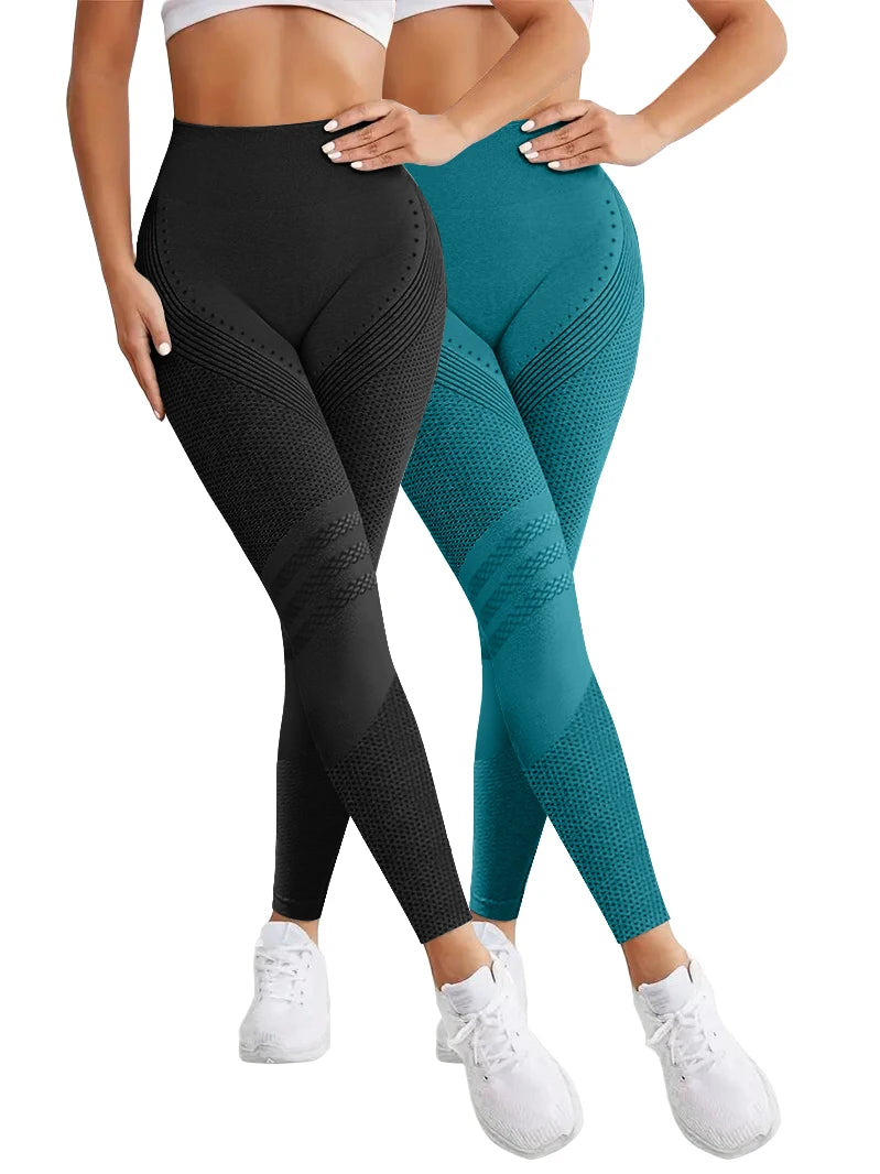 2 Pieces Women’s Push Up Workout Leggings Seamless Scrunch Butt Gym Pants