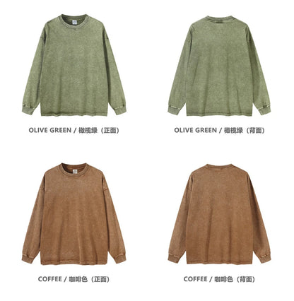 ZODF Retro 2025 Men Autumn Batik Washed T Shirt Unisex Oversized Basic Long Sleeve Solid 270gsm Cotton T-Shirts Tees HY0641