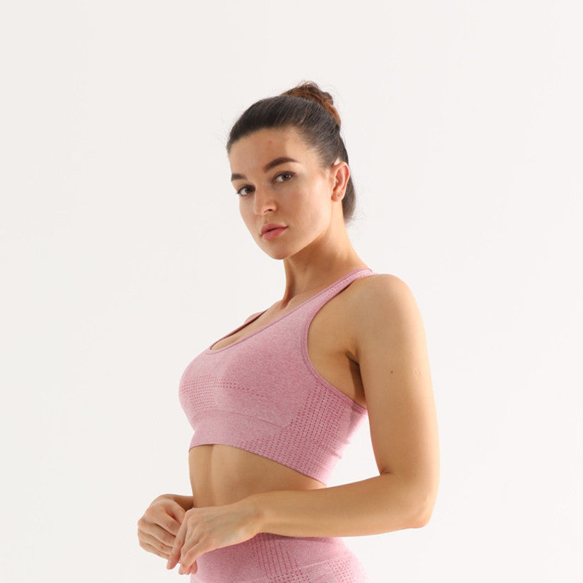 High Waist Yoga Pants and Sleeveless Fitness Suit Five-Piece Set - Pink Vest / L
