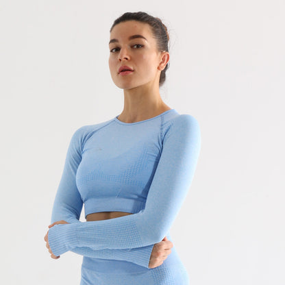 High Waist Yoga Pants and Sleeveless Fitness Suit Five-Piece Set - Blue long sleeve / L