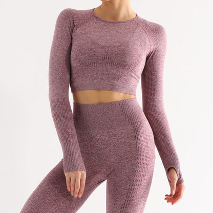 High Waist Yoga Pants and Sleeveless Fitness Suit Five-Piece Set - Red long sleeve / L