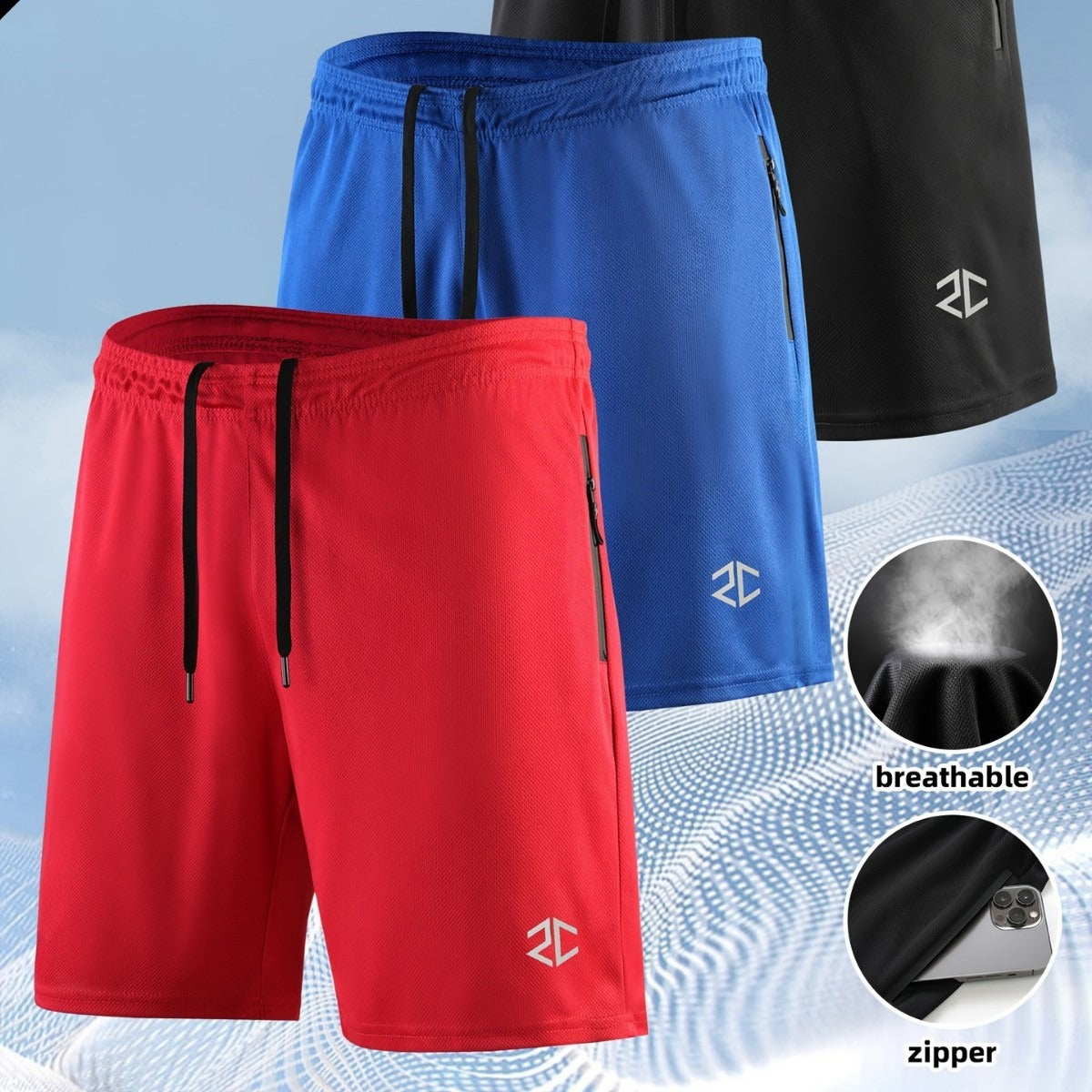 Men's Shorts Fashion Casual Quick-Drying Outdoor Training Five-Point Zipper Pocket